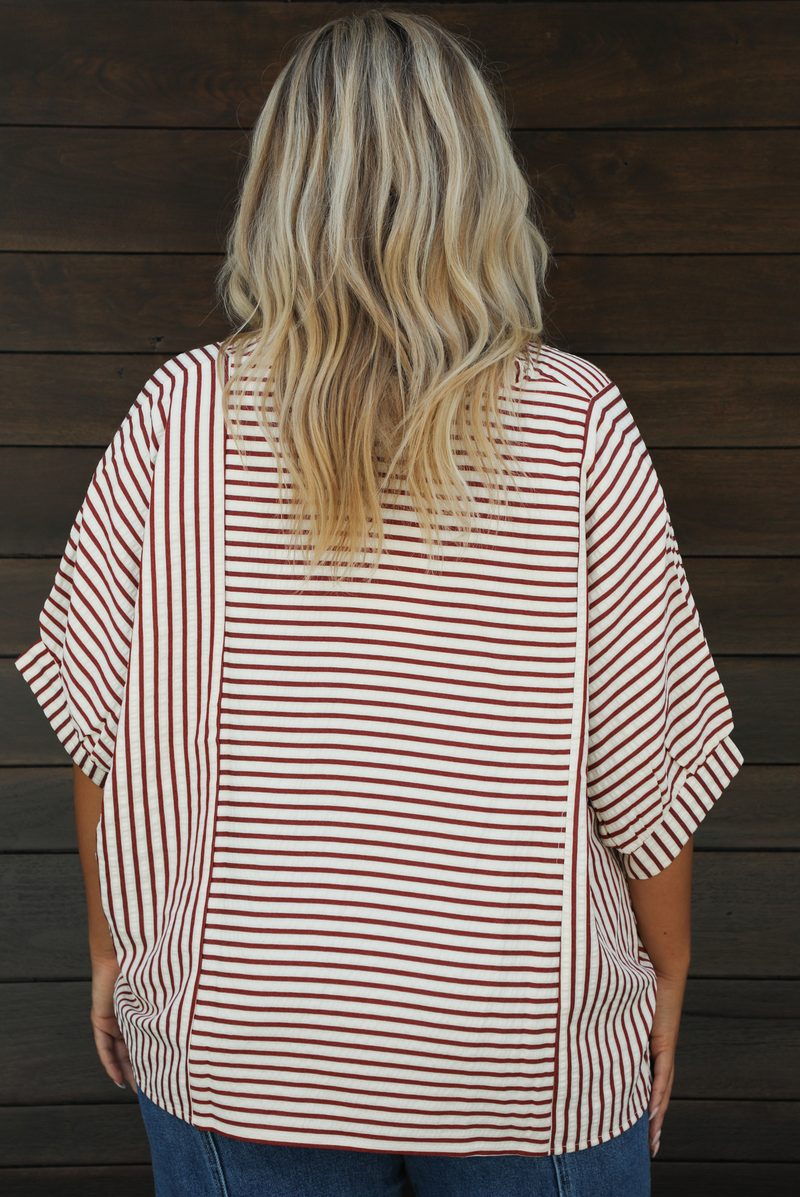 Trying Times Top: Off-White/Burgundy