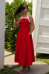 Classic Style Midi Dress: Red/White