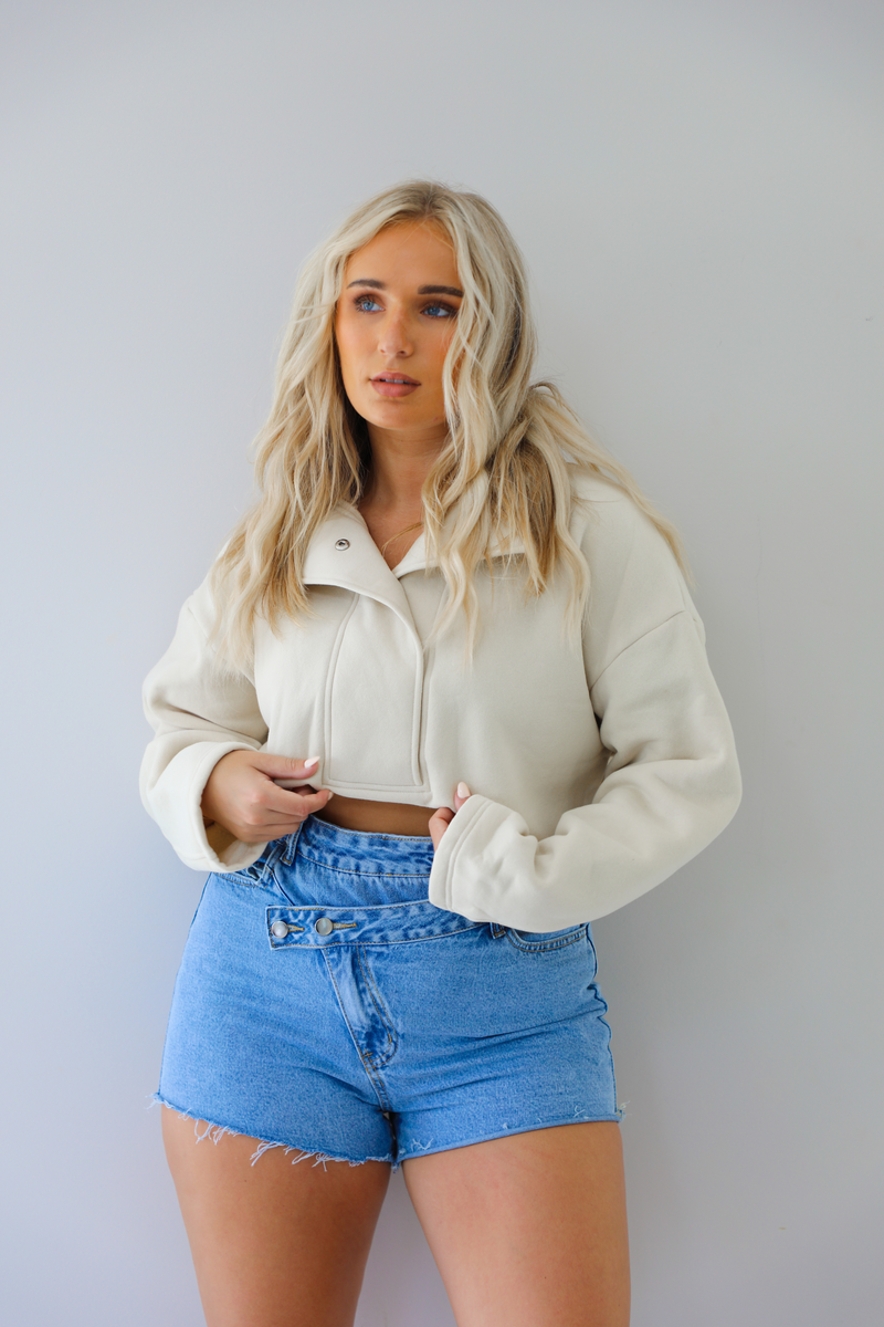 Take Me Back Cropped Sweater: Cream