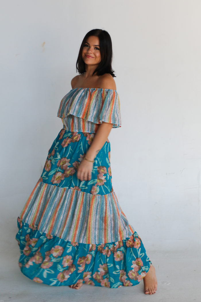 Let Me Know Maxi Dress: Blue/Multi