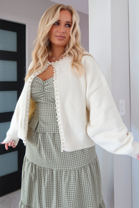 Draped In Pearls Cardigan: Ivory