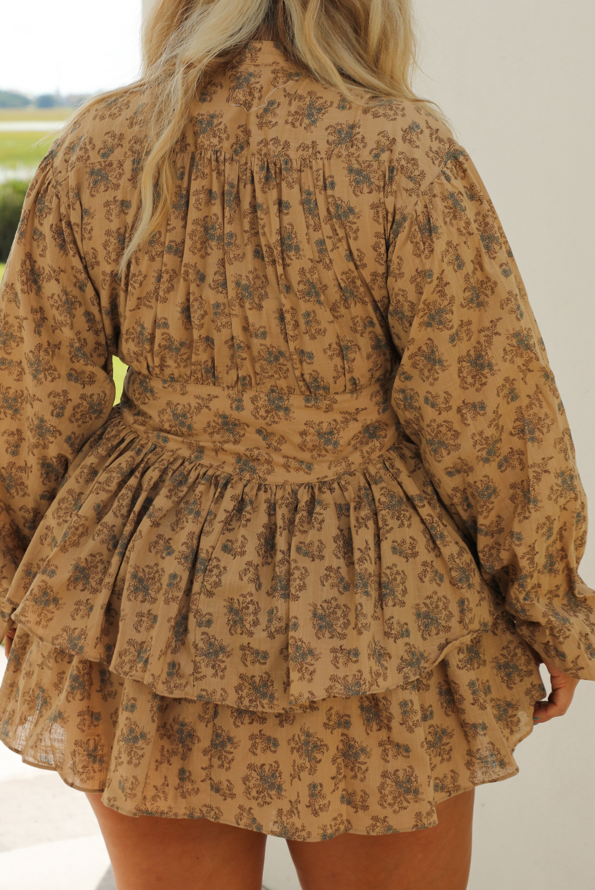 Flower Fields Dress: Tan/Multi