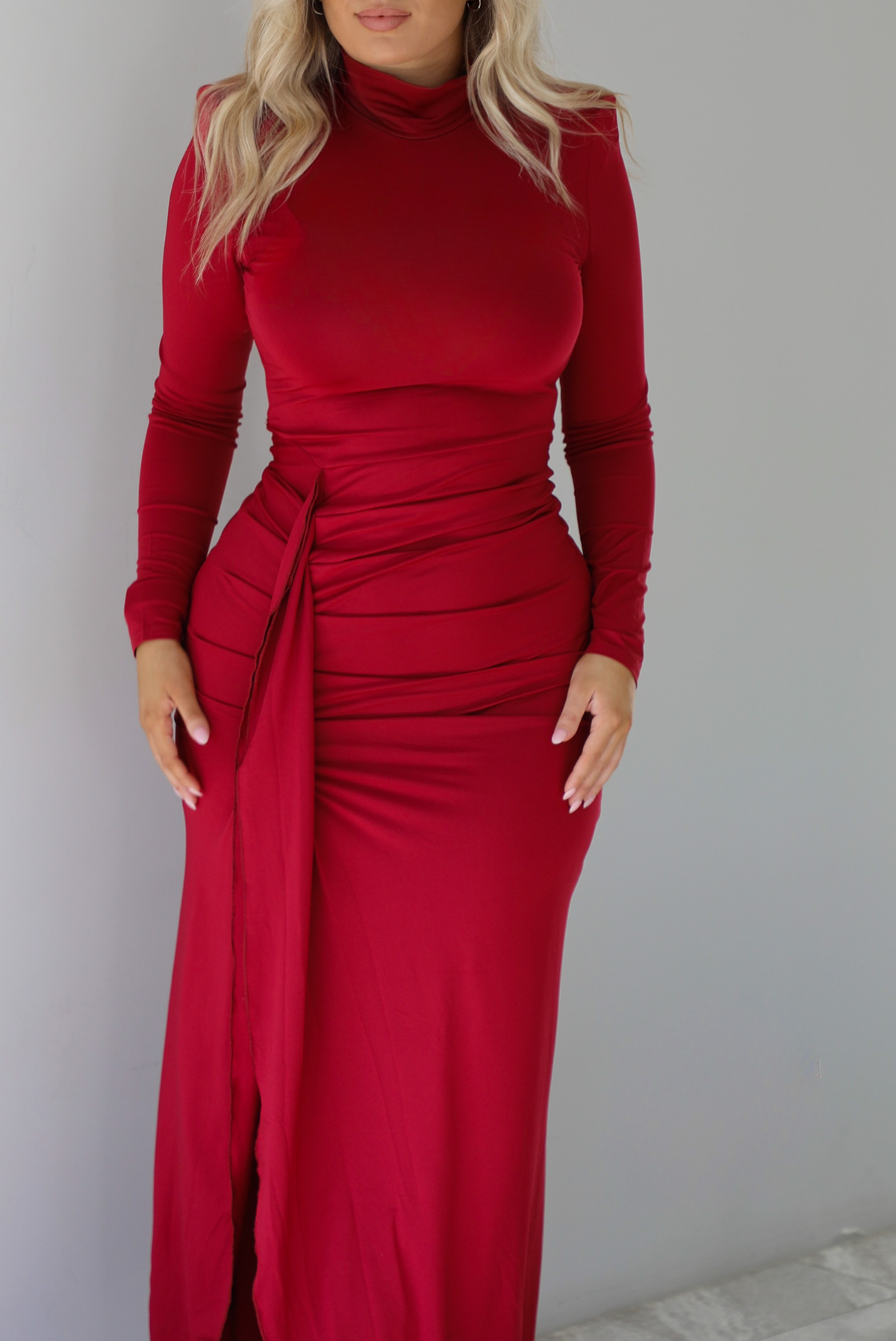 red dress shoulder pads Final Sale Plus Size Faux Wrap Fringe Shoulder BodyCon Dress in Red