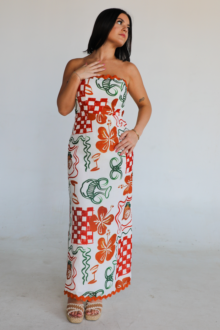 Downtown Stroll Maxi Dress: Off White/Multi