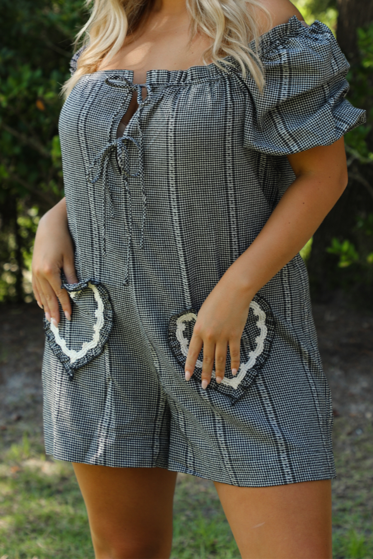 Crisp Air Romper: Black/White Gingham