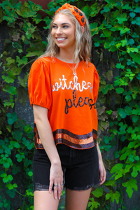 Witches Please Top: Orange/Multi