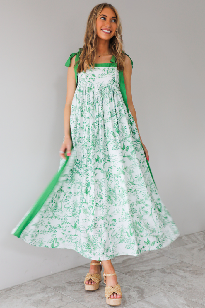 PRE-ORDER: Catch You Maxi Dress: Green/White