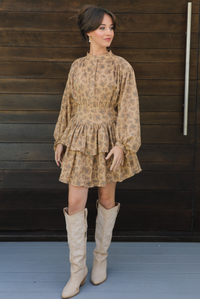 Flower Fields Dress: Tan/Multi