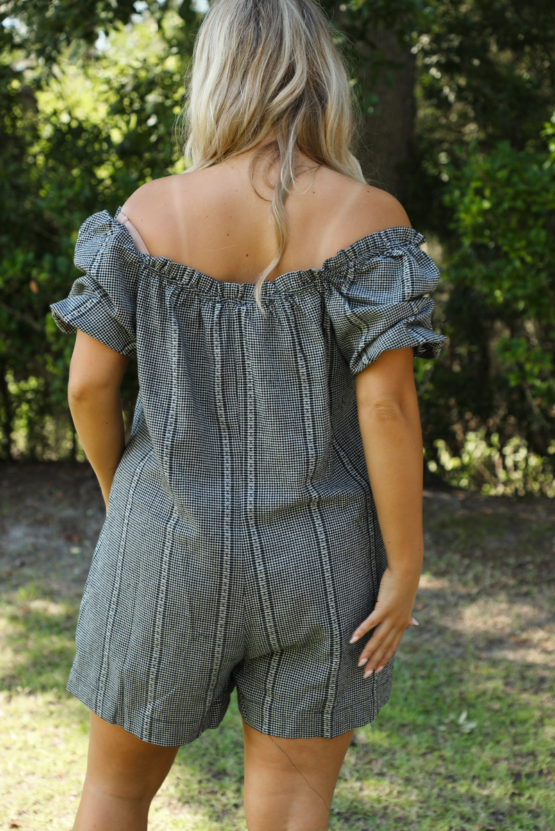 Crisp Air Romper: Black/White Gingham