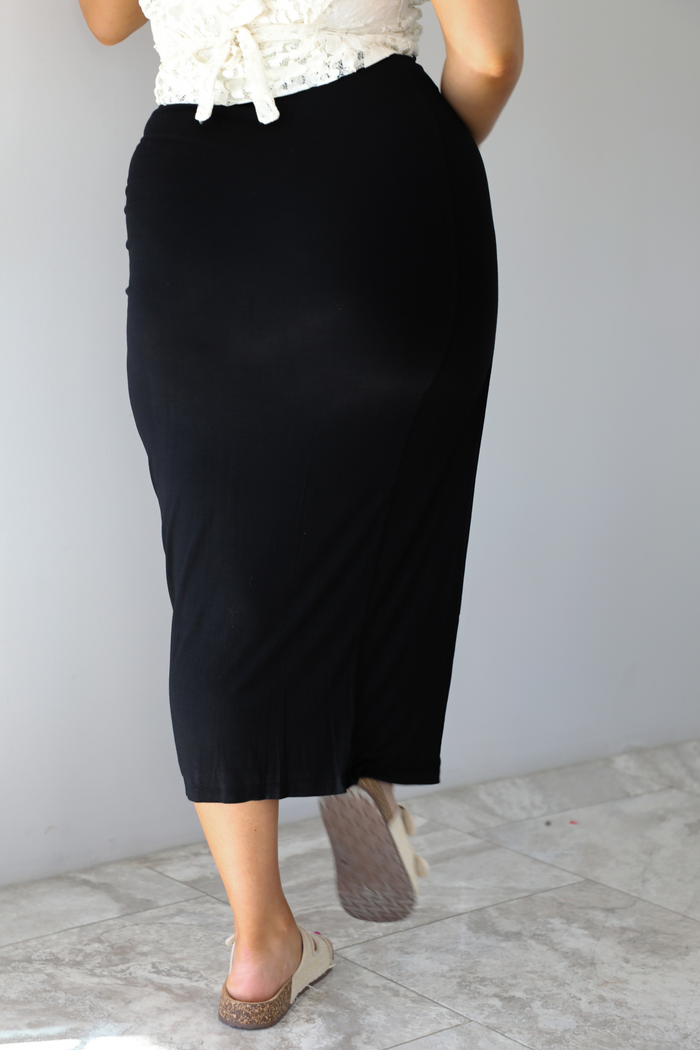 Side Slit Midi Skirt: Black
