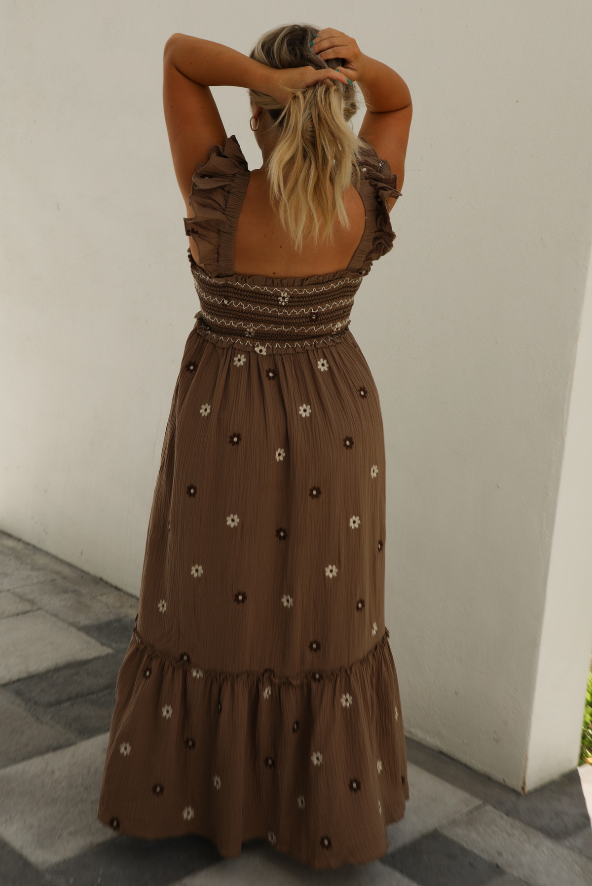 Coffee Date Maxi Dress: Brown/Multi