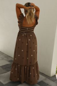 Coffee Date Maxi Dress: Brown/Multi