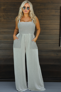PRE-ORDER: All Together Jumpsuit: Dark Olive/White