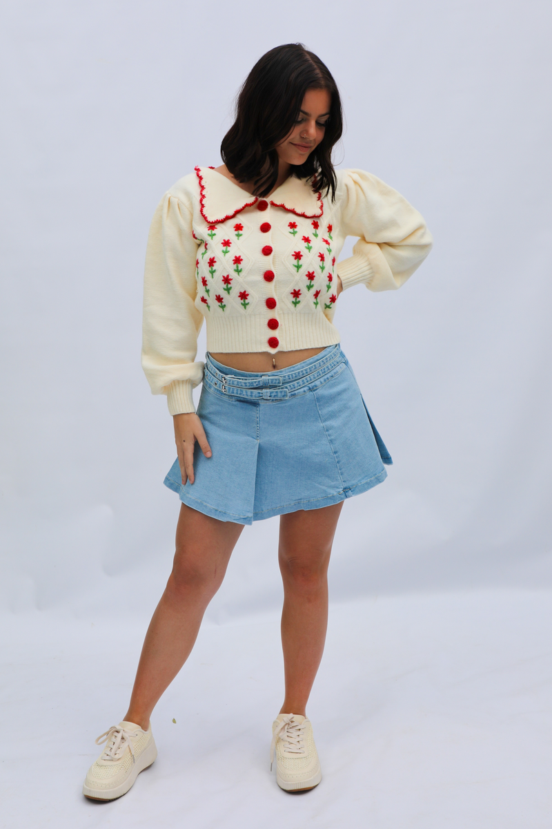 Simple Flowers Cardigan: Ivory/Multi
