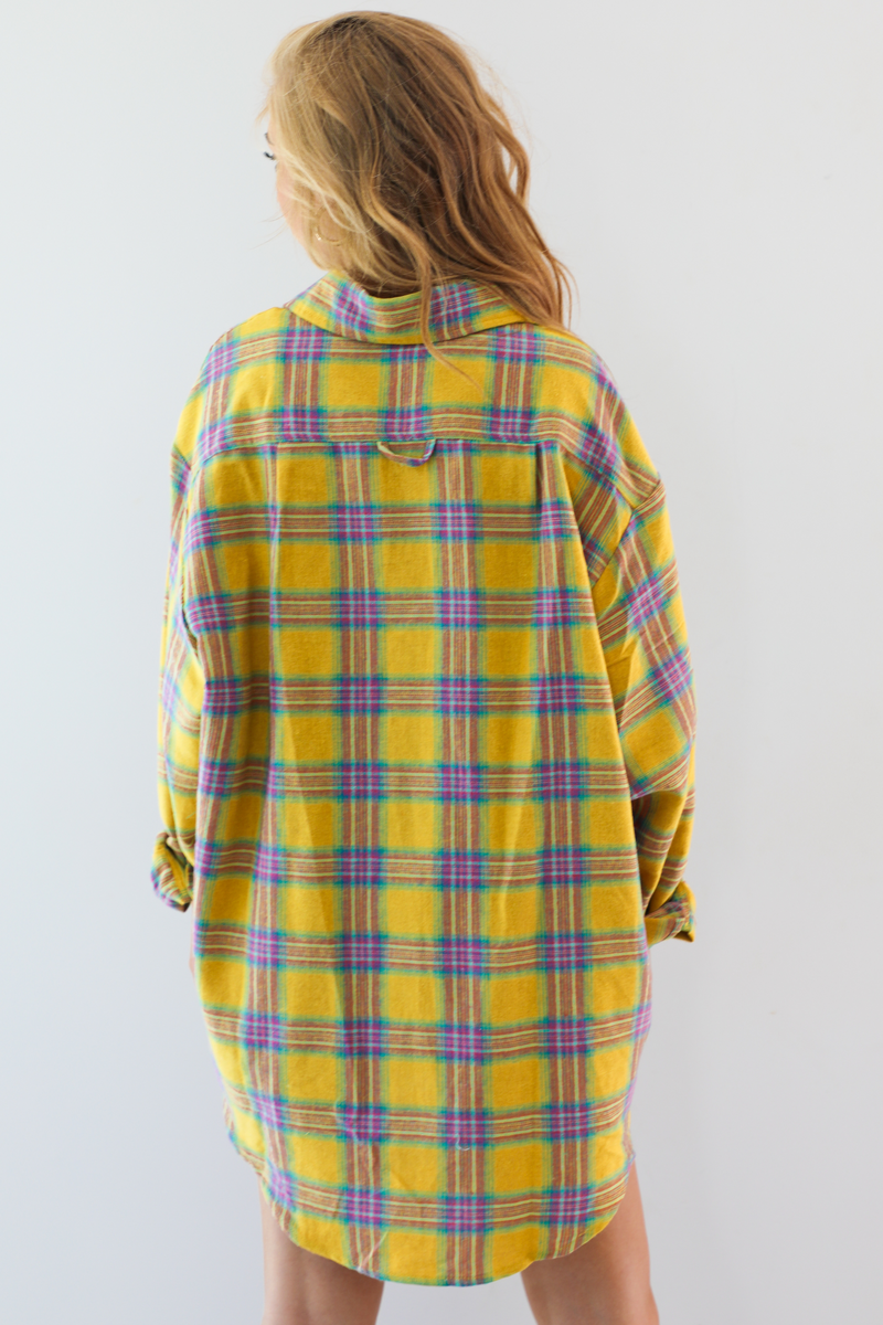 Oversized Boyfriend Flannel: Yellow/Multi