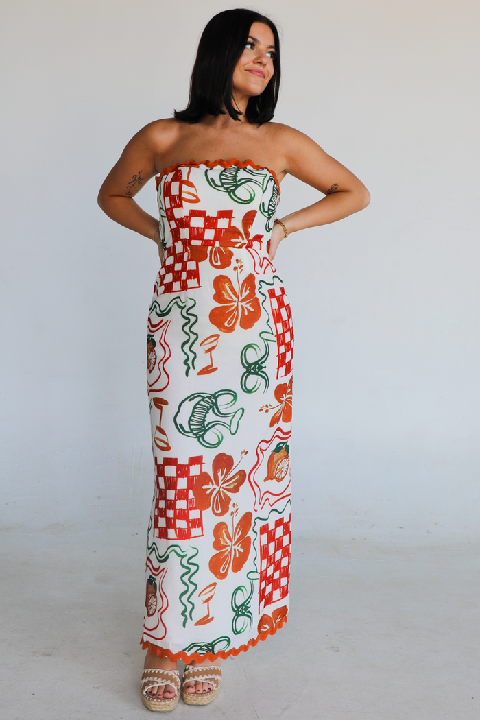 Downtown Stroll Maxi Dress: Off White/Multi