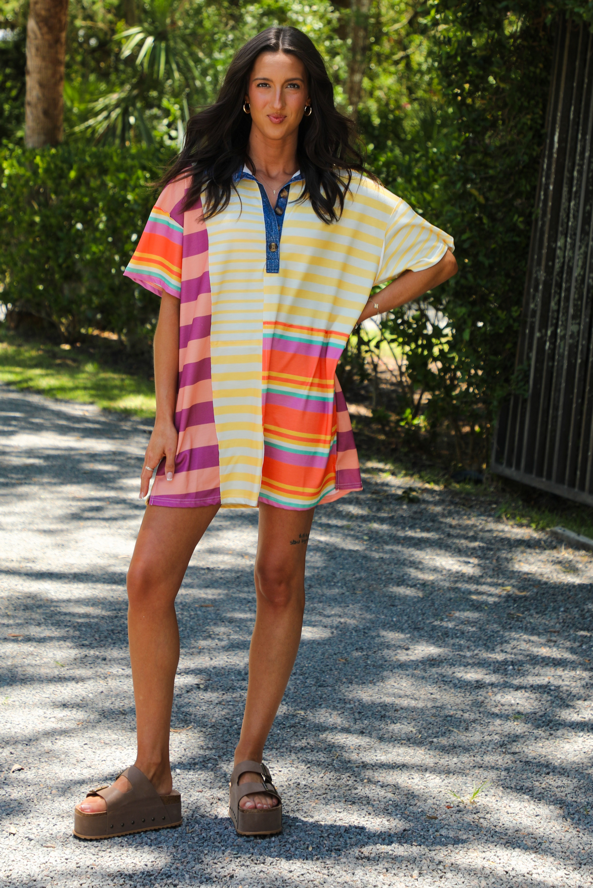 Beach Coverup T-Shirt Dress: Yellow/Multi