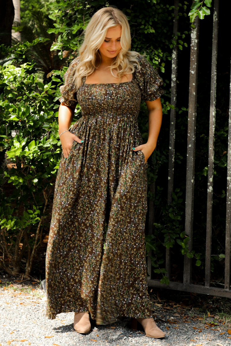 PRE-ORDER: Think About It Jumpsuit: Brown/Multi