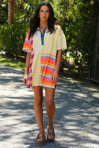 Beach Coverup T-Shirt Dress: Yellow/Multi