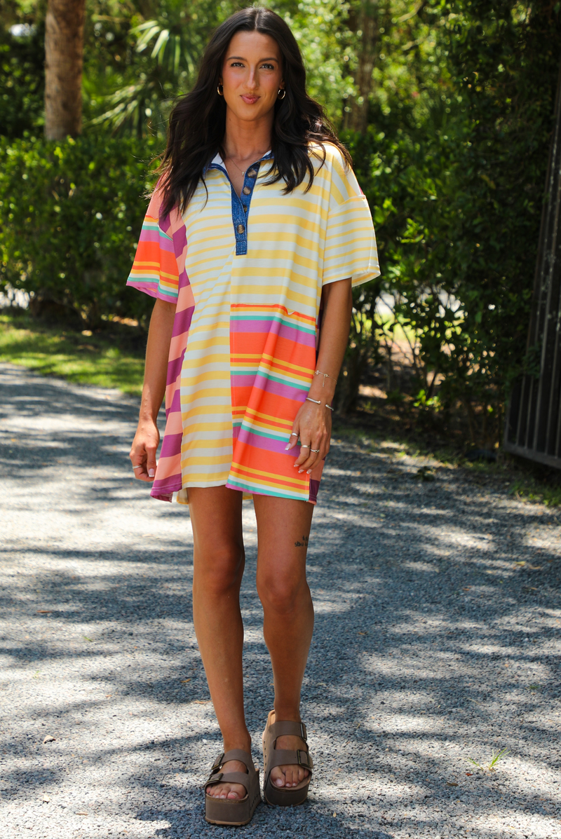 Beach Coverup T-Shirt Dress: Yellow/Multi