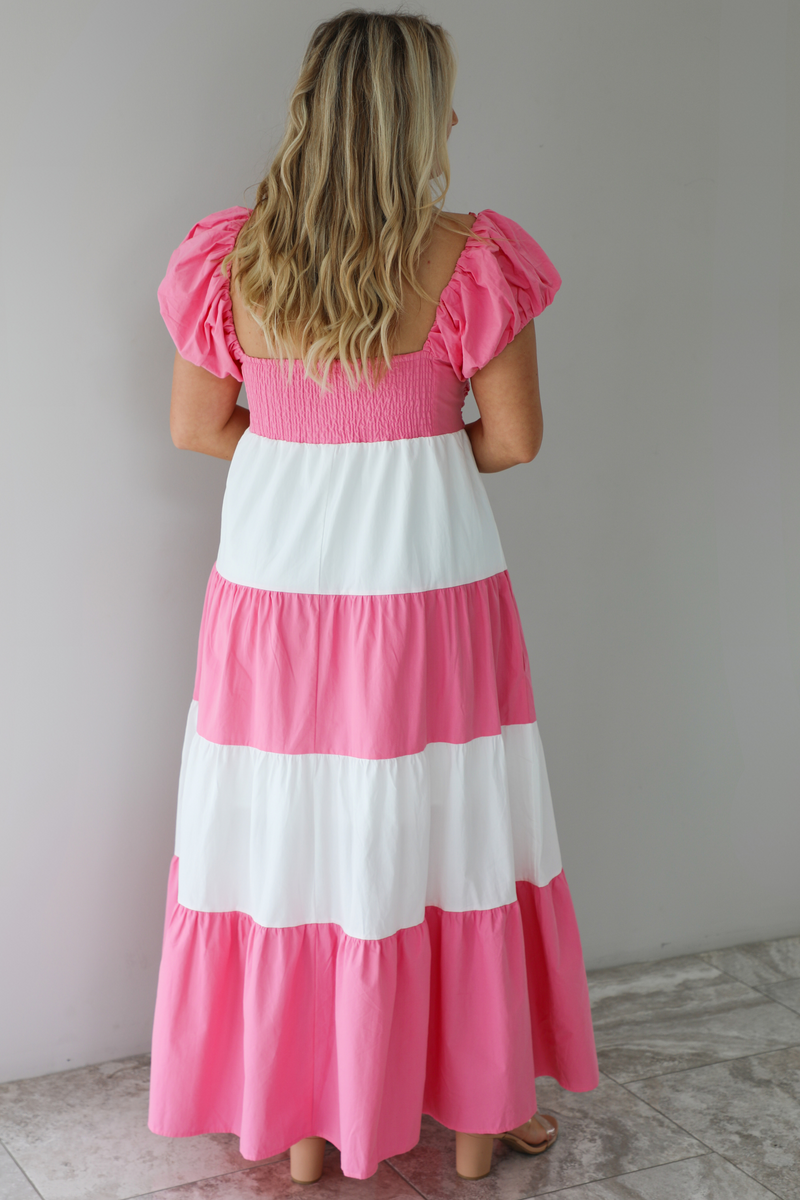 Color-Block Maxi Dress: Pink/White