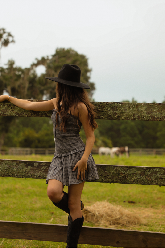 In The Saddle Dress: Charcoal/Grey