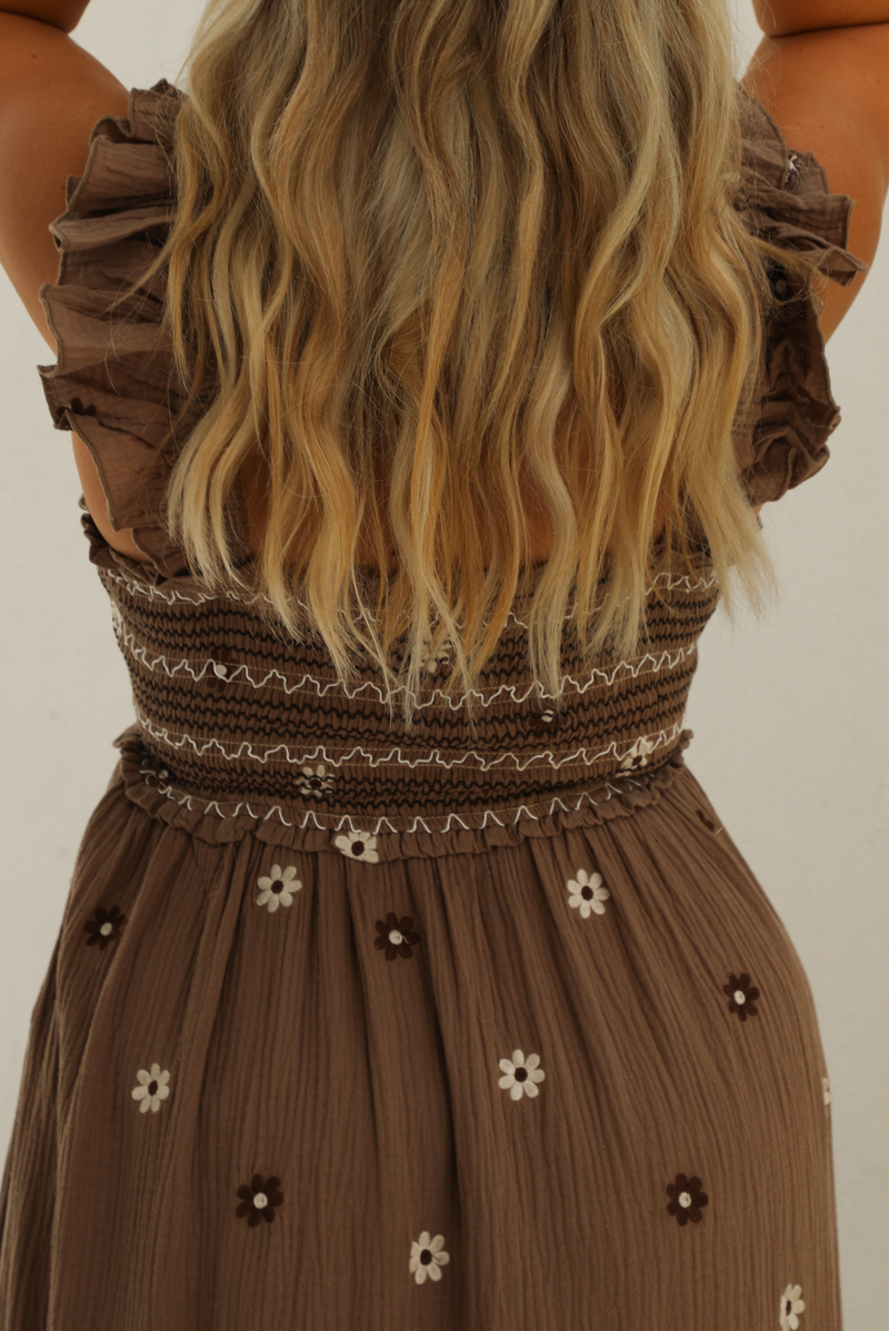 Coffee Date Maxi Dress: Brown/Multi