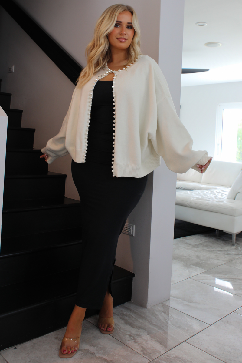 Draped In Pearls Cardigan: Ivory