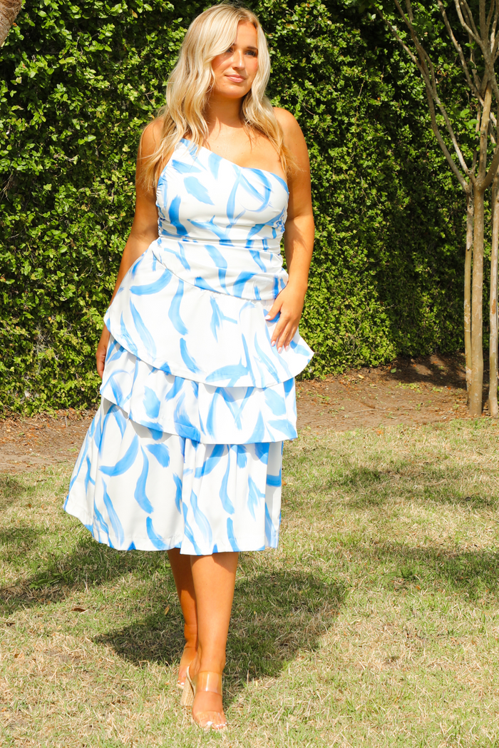 Thinking Of You Midi Dress: White/Blue