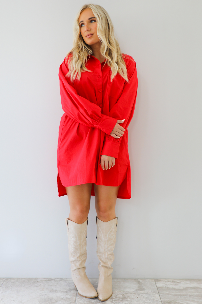 Shine In The Spotlight Mini Dress: Red
