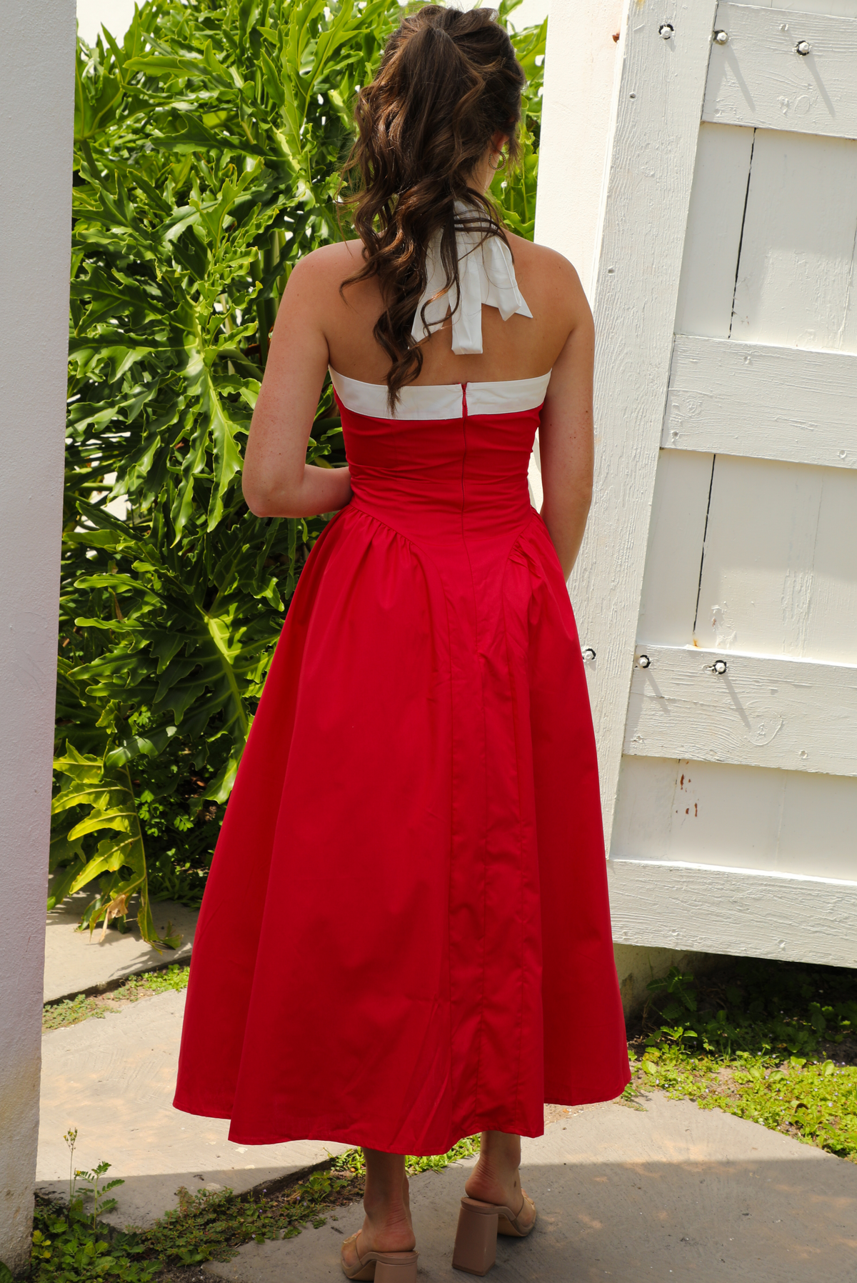 Classic Style Midi Dress: Red/White
