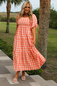 Back To You Maxi Dress: Peach Gingham