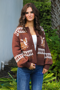 Sweet Doe Cardigan: Brown/Multi