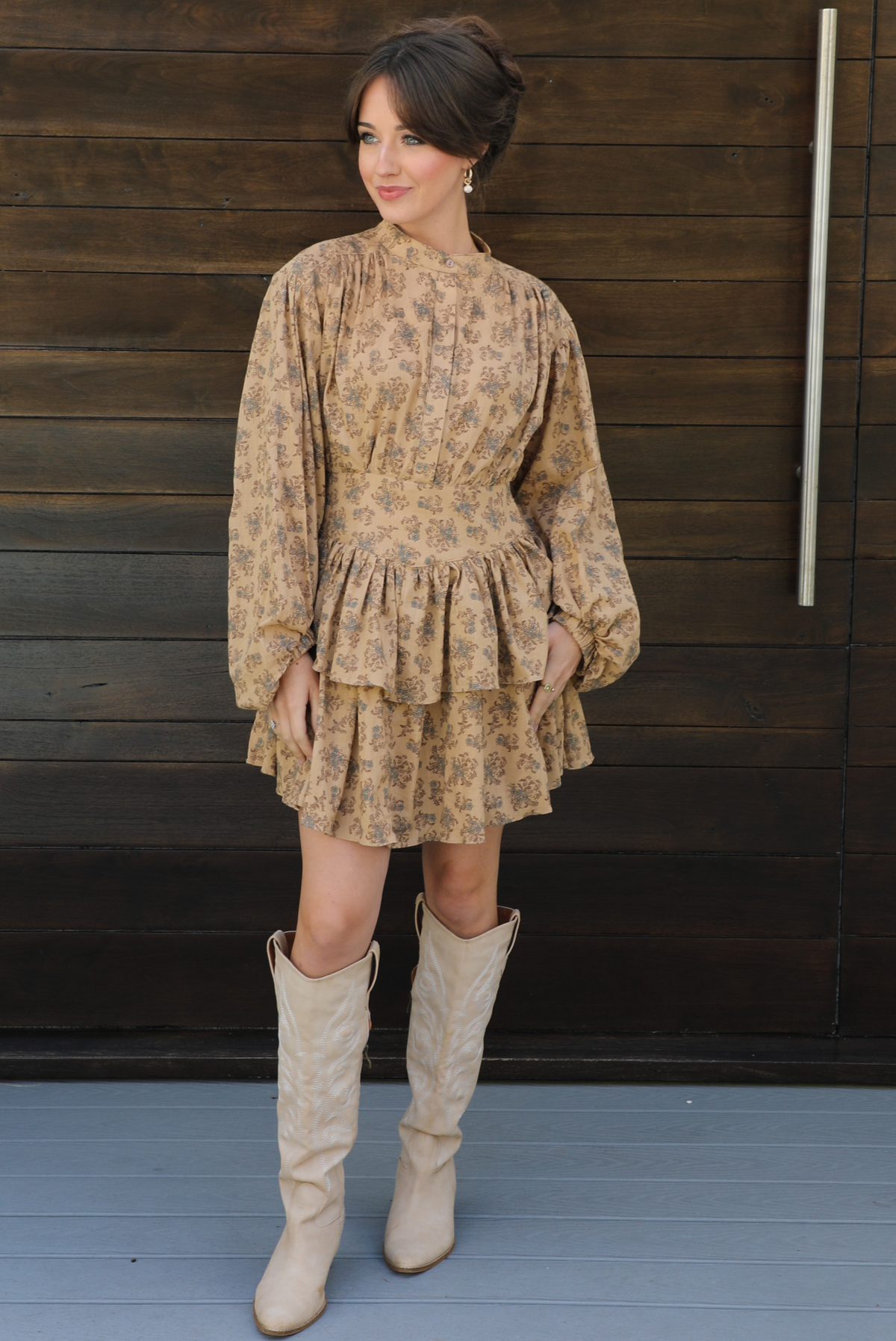 Flower Fields Dress: Tan/Multi
