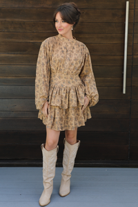 Flower Fields Dress: Tan/Multi