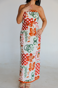 Downtown Stroll Maxi Dress: Off White/Multi