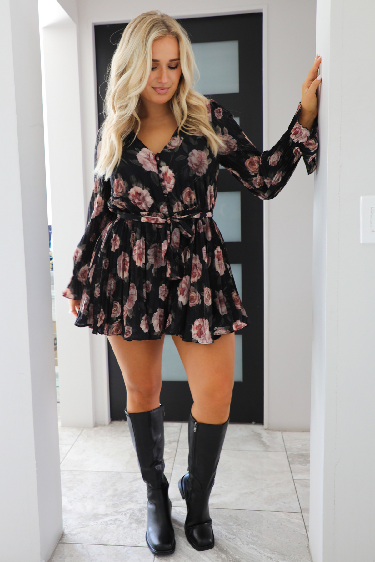 Forget Me Not Romper: Black/Floral