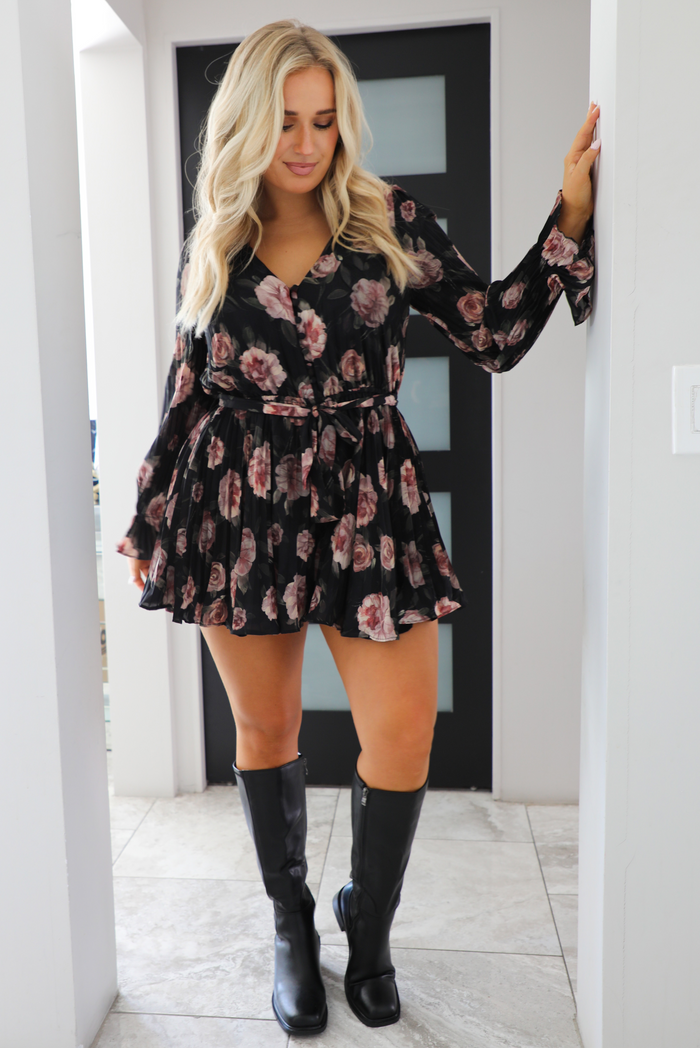 Forget Me Not Romper: Black/Floral