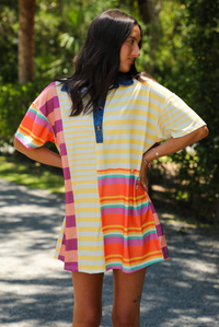 Beach Coverup T-Shirt Dress: Yellow/Multi