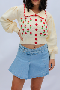 Simple Flowers Cardigan: Ivory/Multi