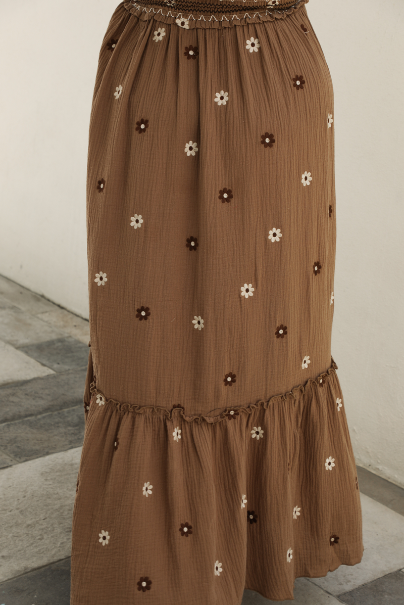 Coffee Date Maxi Dress: Brown/Multi