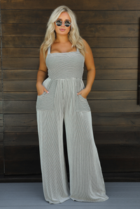 PRE-ORDER: All Together Jumpsuit: Dark Olive/White