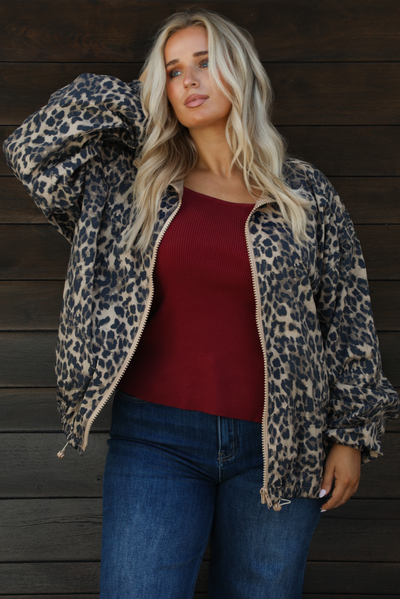 PRE-ORDER: Rainy Days Zip-Up Jacket: Leopard