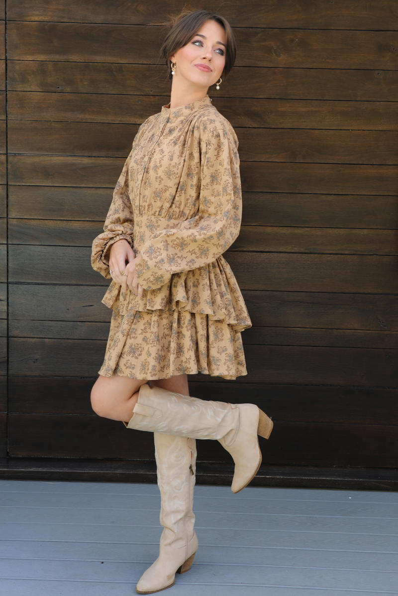 Flower Fields Dress: Tan/Multi