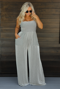 PRE-ORDER: All Together Jumpsuit: Dark Olive/White
