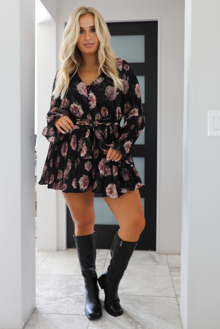 Forget Me Not Romper: Black/Floral
