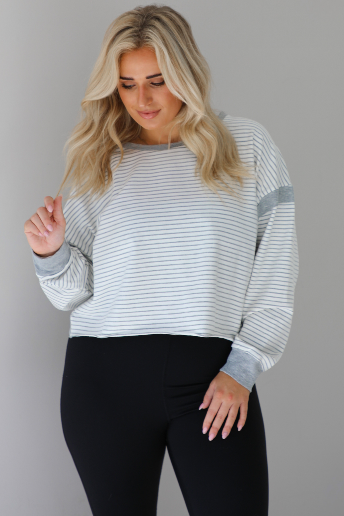 In The Details Sweater: Grey/White