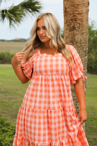 Back To You Maxi Dress: Peach Gingham