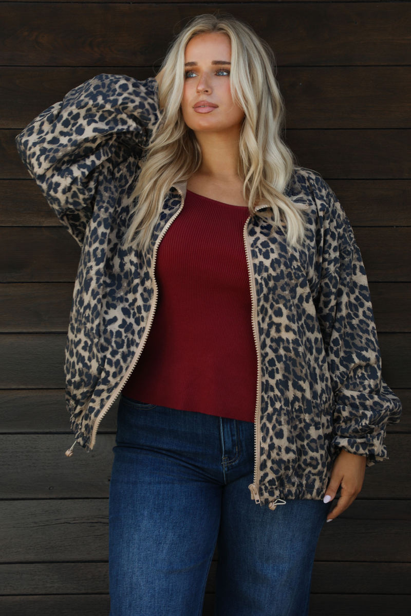 PRE-ORDER: Rainy Days Zip-Up Jacket: Leopard