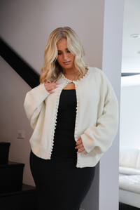 Draped In Pearls Cardigan: Ivory